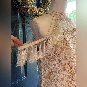 K. Jordan white lace floral mini dress with tassels off shoulder size large